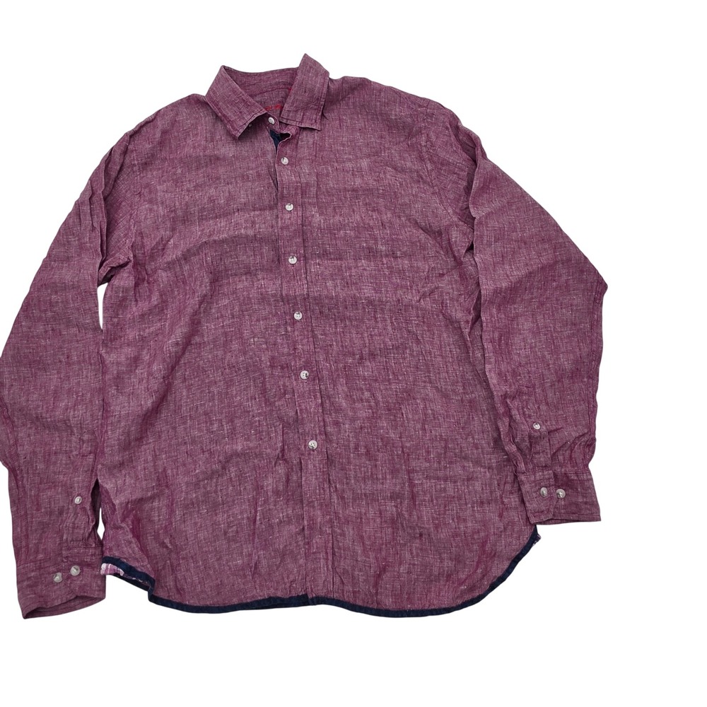 Report Collection Button Down Shirt Mens L Dusty Lavender 100% Linen flaw